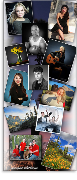 Home page photo layout for Paul Van Helden Photography. The montage features samples of Paul Van Helden's headshots, business portraits, nature photography, engagement photos and family portraits.